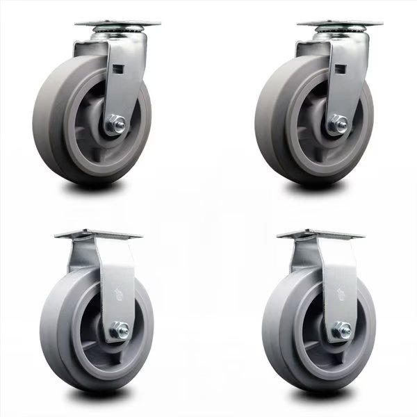 6 Inch Thermoplastic Rubber Caster Set with Ball Bearings 2 Swivel 2 Rigid, Service Caster, Mfr#: SCC-20S620-TPRBF-2-R-2